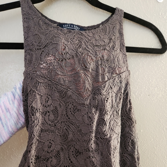 Soft & Sexy Grey Lace Tank Top - Picture 3 of 5